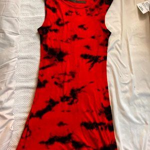 Red & Black Tie Dye Body Con Mini Dress